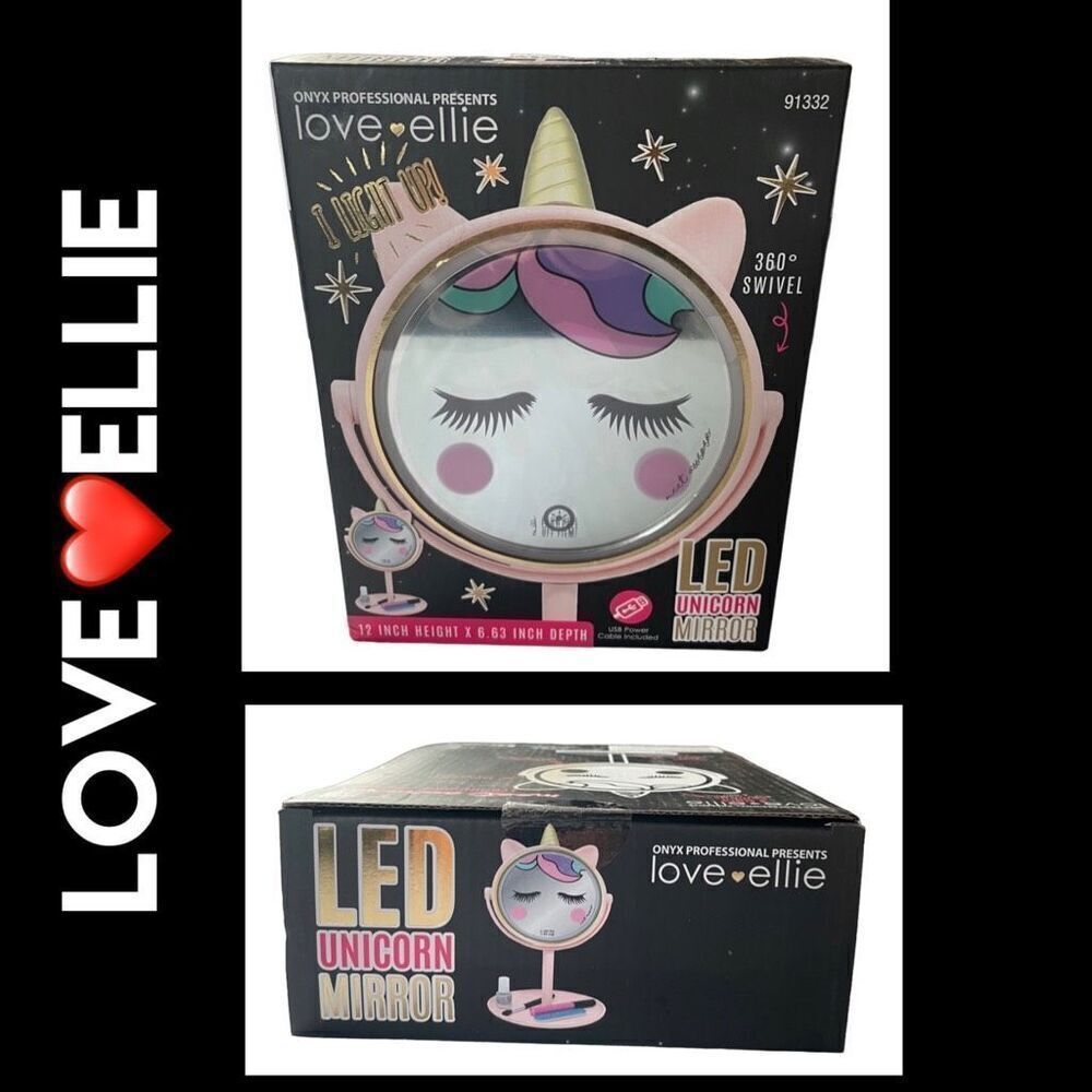 Love Ellie Onyx LED Unicorn Makeup Mirror with Storage  USB Charge Dimmable